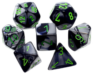 Dice - Chessex - Polyhedral Set (7 ct.) - 16mm - Gemini - Black Grey/Green