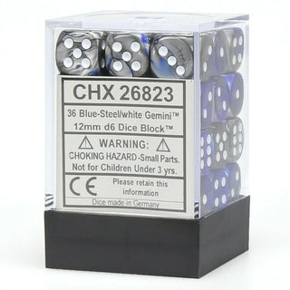 Dice - Chessex - D6 Set (36 ct.) - 12mm - Gemini - Blue Silver/White