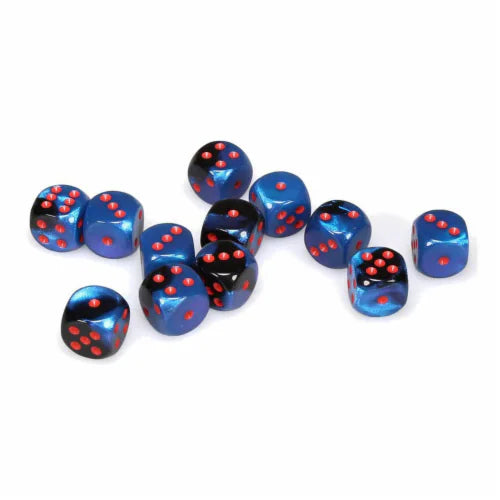 Dice - Chessex - D6 Set (12 ct.) - 16mm - Gemini - Black Starlight/Red