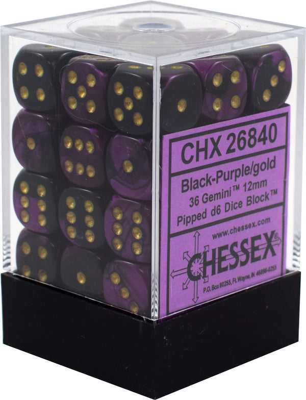 Dice - Chessex - D6 Set (36 ct.) - 12mm - Gemini - Black Purple/Gold