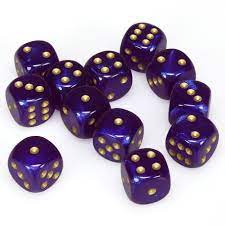 Dice - Chessex - D6 Set (12 ct.) - 16mm - Borealis - Royal Purple/Gold