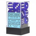 Dice - Chessex - D6 Set (12 ct.) - 16mm - Translucent - Blue/White