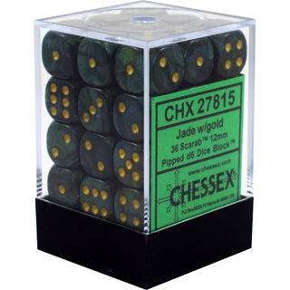 Dice - Chessex - D6 Set (36 ct.) - 12mm - Scarab - Jade/Gold/Black