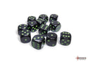 Dice - Chessex - D6 Set (12 ct.) - 16mm - Opaque - Black/Green