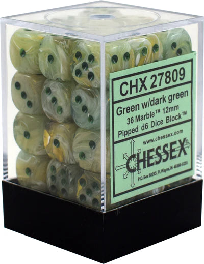 Dice - Chessex - D6 Set (36 ct.) - 12mm - Marble - Green/Dark Green