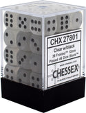 Dice - Chessex - D6 Set (36 ct.) - 12mm - Frosted - Clear/Black