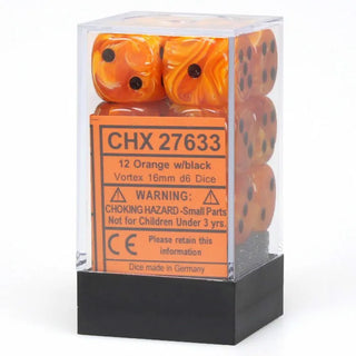 Dice - Chessex - D6 Set (12 ct.) - 16mm - Vortex - Orange/Black