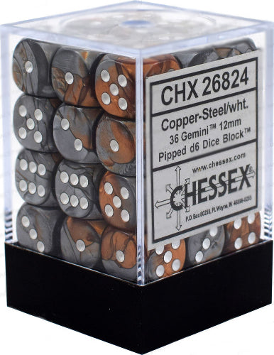 Dice - Chessex - D6 Set (36 ct.) - 12mm - Gemini - Copper Steel/White