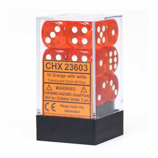 Dice - Chessex - D6 Set (12 ct.) - 16mm - Translucent - Orange/White