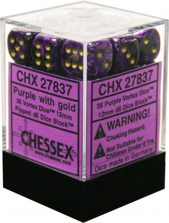 Dice - Chessex - D6 Set (36 ct.) - 12mm - Vortex - Purple/Gold