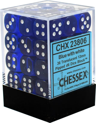 Dice - Chessex - D6 Set (36 ct.) - 12mm - Translucent - Blue/White