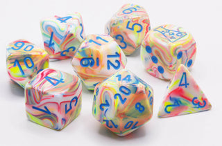 Dice - Chessex - Polyhedral Set (8 ct.) - 16mm - Lab Dice - Festive - Kaleidoscope/Blue