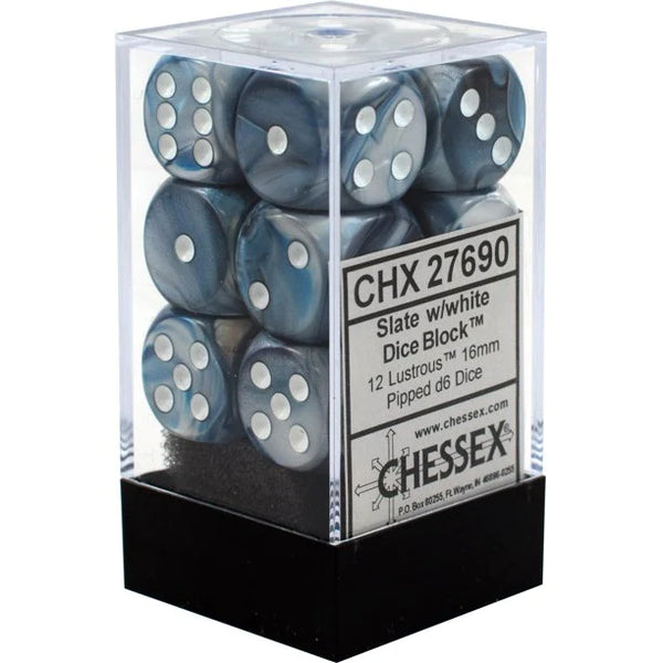 Dice - Chessex - D6 Set (12 ct.) - 16mm - Lustrous - Slate/White