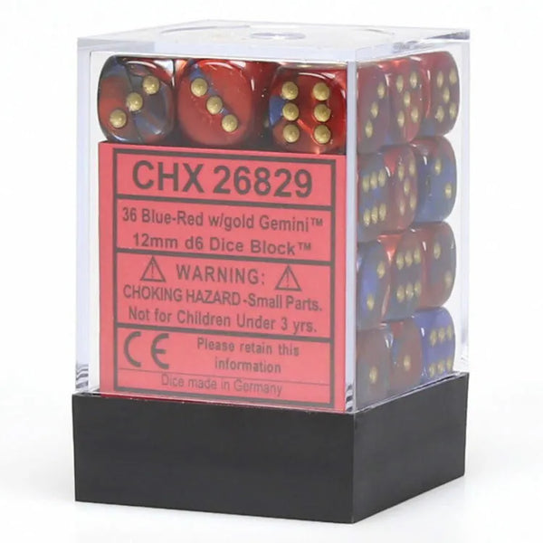 Dice - Chessex - D6 Set (36 ct.) - 12mm - Gemini - Blue Red/Gold