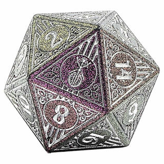 Dice - Hymgho - Polyhedral Set (7 ct.) - 16mm - Solid Metal - Glitter Purple with Silver - Bard