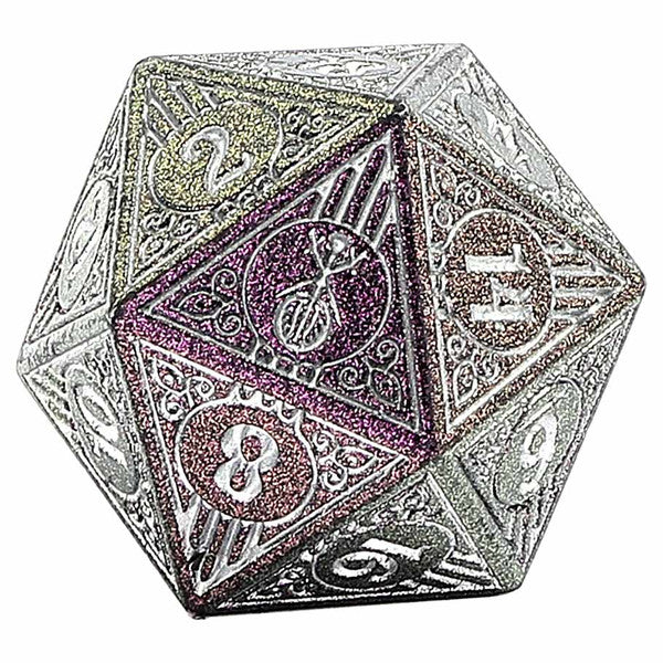 Dice - Hymgho - Polyhedral Set (7 ct.) - 16mm - Solid Metal - Glitter Purple with Silver - Bard