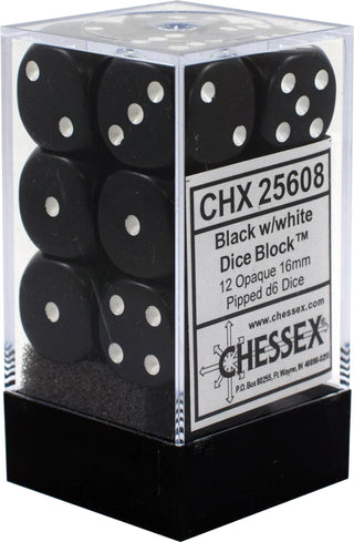 Dice - Chessex - D6 Set (12 ct.) - 16mm - Opaque - Black/White