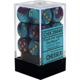 Dice - Chessex - D6 Set (12 ct.) - 16mm - Gemini - Purple Teal/Gold