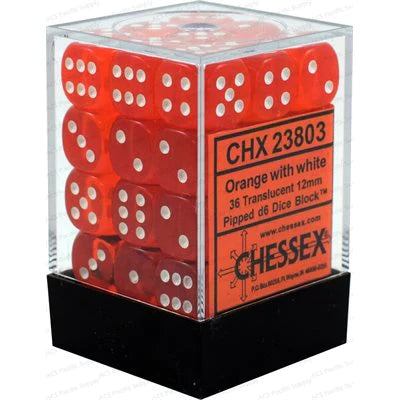 Dice - Chessex - D6 Set (36 ct.) - 12mm - Translucent - Orange/White