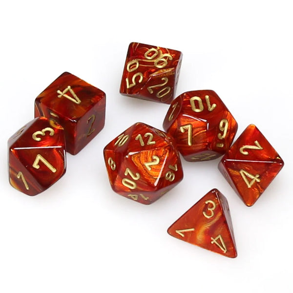 Dice - Chessex - Polyhedral Set (7 ct.) - 16mm - Scarab - Scarlet/Gold