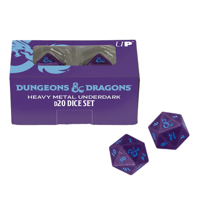 Dice - Ultra Pro - D20 Set (2 ct.) - Heavy Metal - Dungeons & Dragons - Underdark (Royal Purple/Sky Blue)