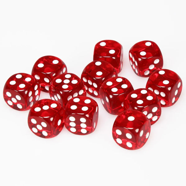 Dice - Chessex - D6 Set (12 ct.) - 16mm - Translucent - Red/White