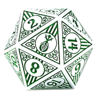 Dice - Hymgho - Polyhedral Set (7 ct.) - 16mm - Solid Metal - White with Green - Bard