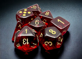 Dice - Chessex - Polyhedral Set (8 ct.) - 16mm - Lab Dice - Translucent - Crimson/Gold