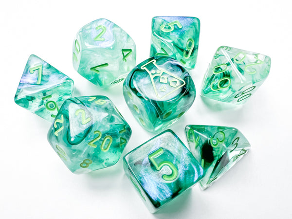 Dice - Chessex - Polyhedral Set (8 ct.) - 16mm - Lab Dice - Borealis - Kelp/Light Green