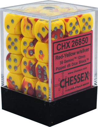 Dice - Chessex - D6 Set (36 ct.) - 12mm - Gemini - Red Yellow/Silver