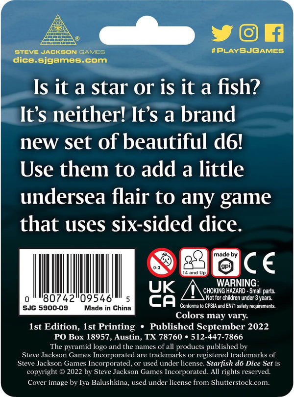 Dice - Steve Jackson Games - D6 Set (6 ct.) - 16mm - Starfish