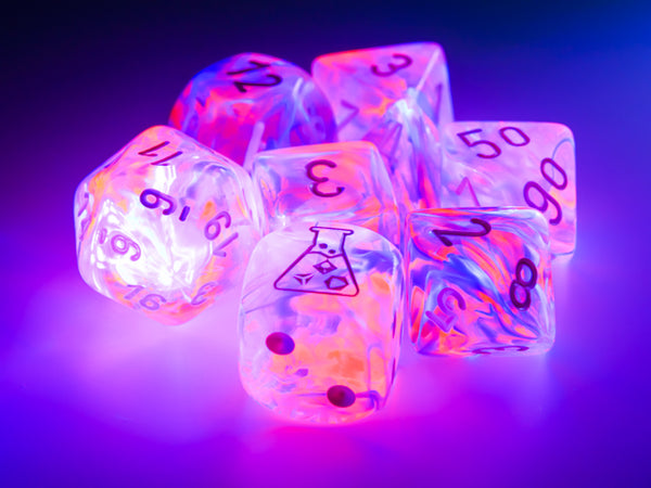 Dice - Chessex - Polyhedral Set (8 ct.) - 16mm - Lab Dice - Nebula - Black Light Special/White