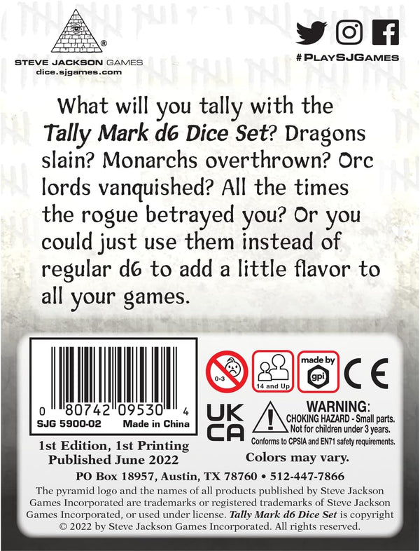 Dice - Steve Jackson Games - D6 Set (6 ct.) - 16mm - Tally Mark