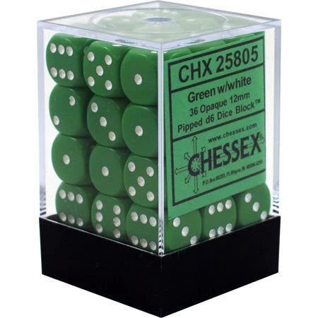 Dice - Chessex - D6 Set (36 ct.) - 12mm - Opaque - Green/White