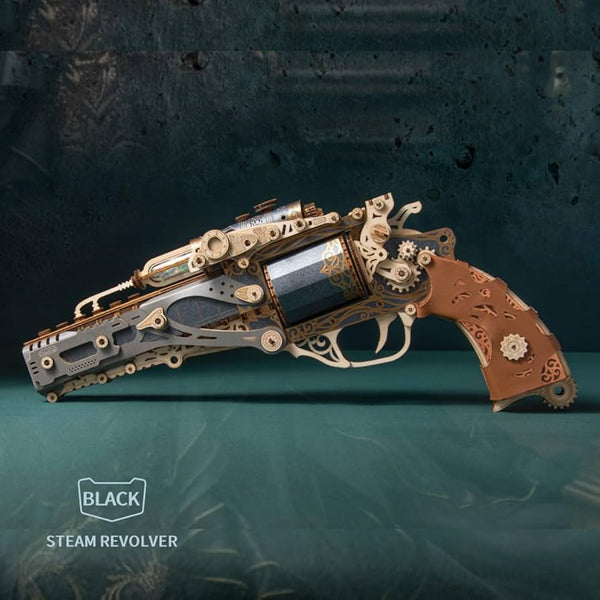 Steampunk Revolver - Black - 3D Wooden Puzzle