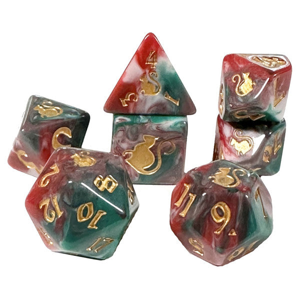 Dice - Black Oak Workshop - Polyhedral Set (7 ct.) - 19mm - Kitty Clacks - Lucky
