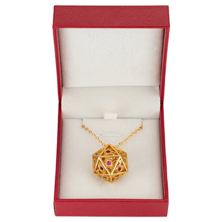 Dice - Hymgho - Dragon's Eye D20 Necklace - Gold with Ruby Gems