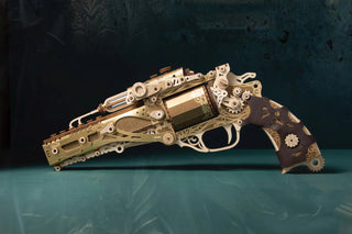 Steampunk Revolver - Gold - 3D Wooden Puzzle