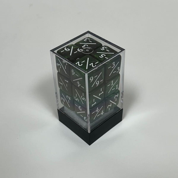 Dice - D6 Set (12 ct.) - 16mm - Negative Counters - Green Poison