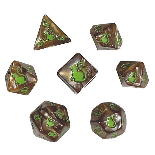 Dice - Black Oak Workshop - Polyhedral Set (7 ct.) - 19mm - Kitty Clacks - Hazel