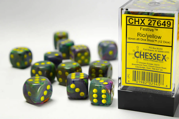 Dice - Chessex - D6 Set (12 ct.) - 16mm - Festive - Rio/Yellow
