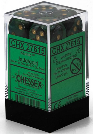 Dice - Chessex - D6 Set (12 ct.) - 16mm - Scarab - Jade/Gold