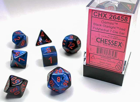 Dice - Chessex - Polyhedral Set (7 ct.) - 16mm - Gemini - Black Starlight/Red