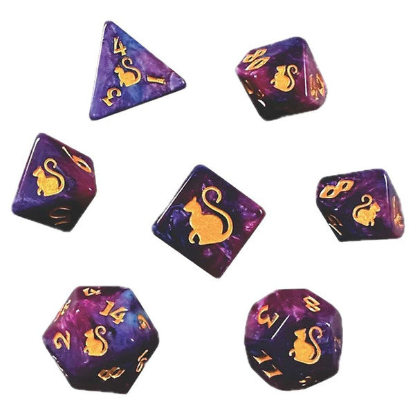 Dice - Black Oak Workshop - Polyhedral Set (7 ct.) - 19mm - Kitty Clacks - Fortuna