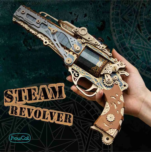 Steampunk Revolver - Black - 3D Wooden Puzzle