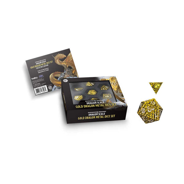Dice - FanRoll - Polyhedral Set (7 ct.) - 16mm - Metal - Gold Dragon Scales