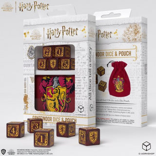 Dice & Dice Bag - Q-Workshop - D6 (5 ct.) - 16mm - Harry Potter - Gryffindor Dice & Pouch