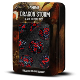 Dice - FanRoll - Polyhedral Set (7 ct.) - 16mm - Silicone - Black Dragon Scales