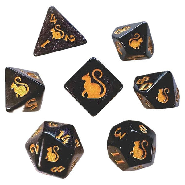 Dice - Black Oak Workshop - Polyhedral Set (7 ct.) - 19mm - Kitty Clacks - Mercedes